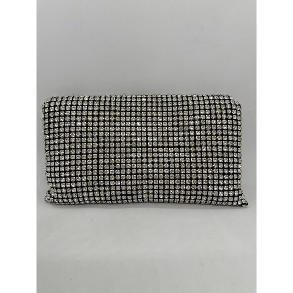 INC Prudence diamond crystal mesh women's clutch purse pouch -Black/Silver - Picture 9 of 12